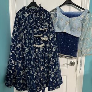 Elegant Navy Floral Lehenga with Blouse